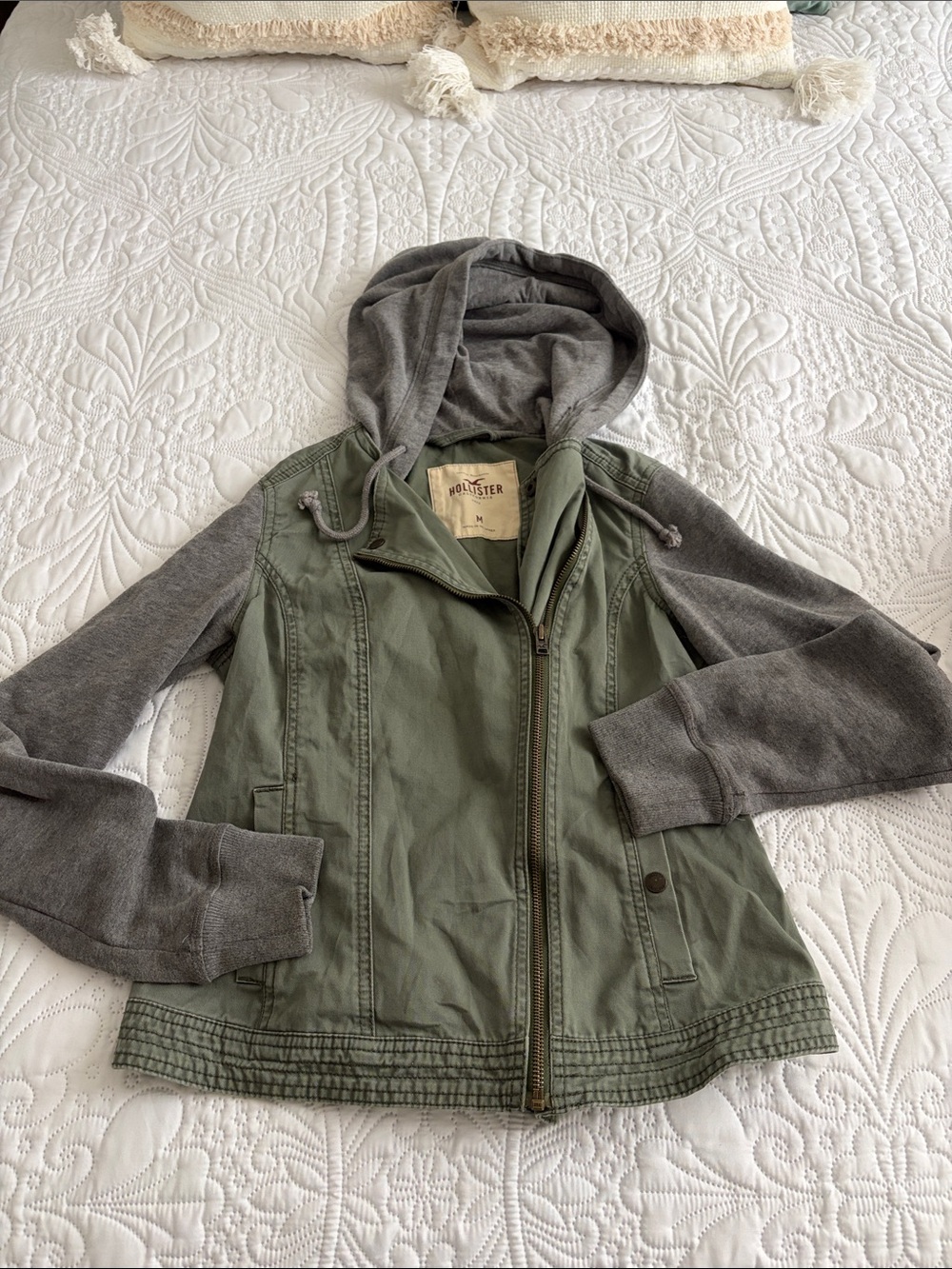 Hollister Olive Green Body with Gray Hooded Sleeve Jacket